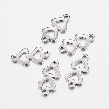304 Stainless Steel Links connectors, Double Heart, Stainless Steel Color, 12x6x1mm, Hole: 1mm