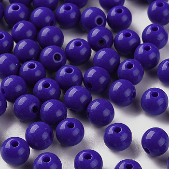 Opaque Acrylic Beads, Round, Dark Slate Blue, 8x7mm, Hole: 2mm
