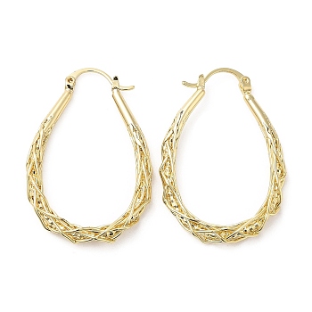 Brass Hoop Earrings, Imitation Braided Teardrop Earrings for Women, Real 16K Gold Plated, 38x26x5mm