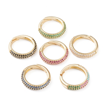 Adjustable Brass Micro Pave Cubic Zirconia Cuff Rings, Open Rings, Long-Lasting Plated, Golden, Mixed Color, Size 5, 16mm