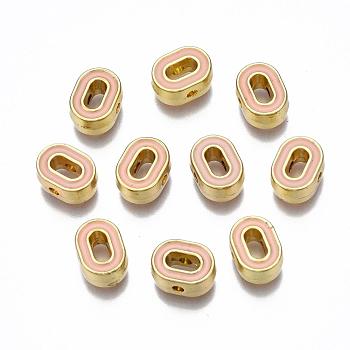 Rack Plating Alloy Enamel Beads, Cadmium Free & Nickel Free & Lead Free, Light Gold, Dark Salmon, Letter.O, O: 10x7.5x4.5mm, Hole: 1.6mm
