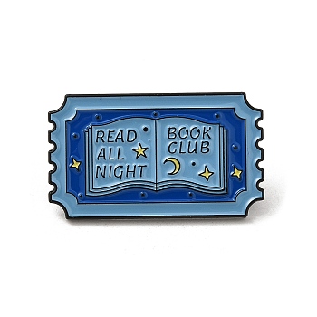 Rectangle with Star & Moon & Word Read All Night Book Club Enamel Pins, Black Alloy Brooches for Clothes Backpack, Light Blue, 17.5x30x1.5mm