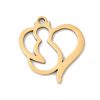 201 Stainless Steel Pendants, Cat Shape Charms, Real 18K Gold Plated, 17x15.5x1mm, Hole: 1.4mm