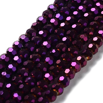 Electroplate Glass Bead Strands, Faceted(32 Facets), Round, Purple Plated, 6x5mm, Hole: 1mm, about 100pcs/strand, 21 inch