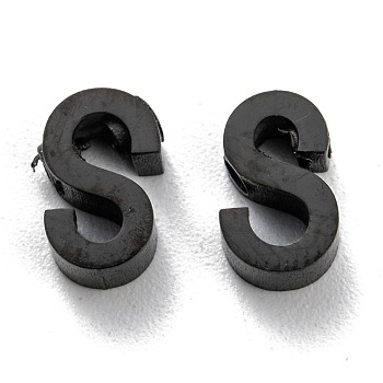 304 Stainless Steel Charms, Alphabet, Electrophoresis Black, Letter.S, 8x5x3mm, Hole: 1.8mm