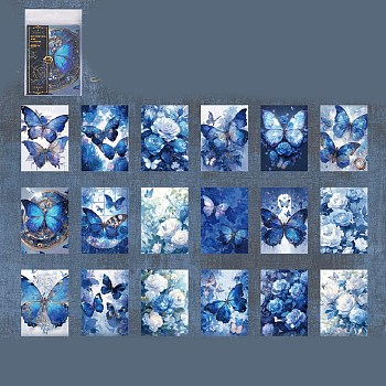 Butterflies In The Flowers, 36 Pcs 4 Styles Vintage Tearable Sealing Stickers, Label Paster Picture Stickers, for Scrapbooking, Kid DIY Arts Crafts, Album, Blue, 140x300x0.1mm