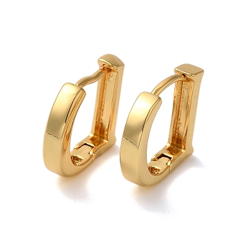 Rack Plating Brass D-Shapes Hoop Earrings, Lead Free & Cadmium Free, Long-Lasting Plated, Real 18K Gold Plated, 15x3mm