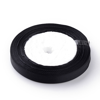 High Dense Single Face Satin Ribbon, Polyester Ribbons, Black, 1/4 inch(6~7mm), about 25yards/roll, 10rolls/group, about 250yards/group(228.6m/group)