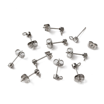 304 Stainless Steel Stud Earrings Findings, with Horizontal Loop and Crystal Rhinestone, Column, Stainless Steel Color, 6x3mm, Hole: 1.8mm, Pin: 0.7mm