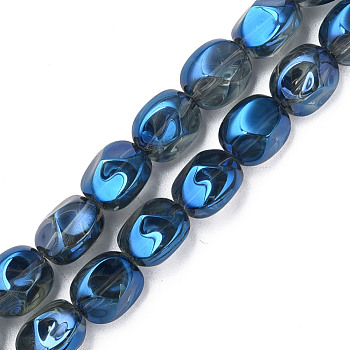 Electroplate Glass Beads Strands, Half Plated, Oval, Steel Blue, 12x10.5x10mm, Hole: 1.2mm, about 50Pcs/strand, 23.62 inch(60cm)