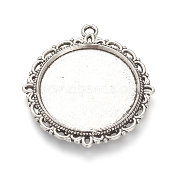 Tibetan Style Alloy Pendant Cabochon Settings, Flat Round, Cadmium Free & Lead Free, Antique Silver, Tray: 25mm, 37x34x2mm, Hole: 2mm(X-TIBE-T003-06AS-RS)