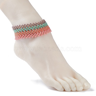 Ensemble de bracelets de cheville tressés en perles de verre pour femmes(AJEW-AN00466)-3