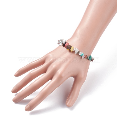 Natural & Synthetic Mixed Gemstone Chips Beaded Stretch Bracelet for Women(BJEW-JB07657-01)-3