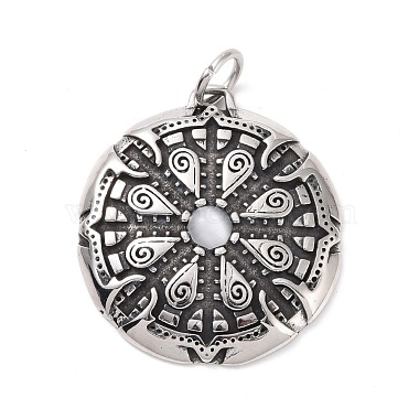 Antique Silver Flat Round Stainless Steel+Cat Eye Big Pendants