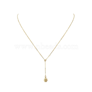 Brass Sun Pendant Lariat Necklace with Cable Chains for Women(NJEW-JN04141)-4