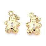 Christmas Theme Brass Micro Pave Clear Cubic Zirconia Charms, Gingerbread Man, Real 18K Gold Plated, 12.5x8.5x2.5mm, Hole: 1mm(X1-KK-T073-08G)