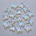 Transparent Spray Painted Glass Charms, AB Color Plated, Butterfly, Clear AB, 9.5x11x3mm, Hole: 0.8mm(X-GLAA-T016-20)