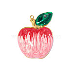 304 Stainless Steel Enamel Pendants, Hand Polished Apple Charm, Real 18K Gold Plated, Ion Plating(IP), Long-Lasting Plated, Pink, 35x26mm,Hole:1.60mm(STAS-OY014-11G)