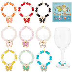 Glass Wine Glass Charms, with Alloy Charms  Brass Wine Glass Charms Ring, Mixed Color, 41mm, 18pcs/box(AJEW-SC00001)