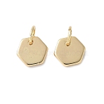 Brass Pendants, Hexagon Charms, Rack Plating, Long-Lasting Plated, Cadmium Free & Lead Free, with Jump Ring, Real 18K Gold Plated, 7.5x8.5x1.5mm, Hole: 3.5mm(KK-F892-40G)