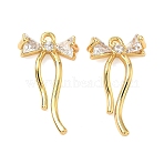 Brass Micro Pave Cubic Zirconia Pendants, Bowknot Charms, Nickel Free, Real 18K Gold Plated, Clear, 22x12x4mm, Hole: 1.4mm(KK-A281-10G-02)