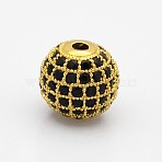 CZ Brass Micro Pave Grade AAA Black Color Cubic Zirconia Round Beads, Cadmium Free & Nickel Free & Lead Free, Golden, 6mm, Hole: 1.5mm(KK-O065-6mm-01G-NR)