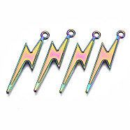 Rainbow Color Alloy Pendants, Cadmium Free & Lead Free, Lightning Bolt, 33.5x9x1.5mm, Hole: 1.8mm(PALLOY-S180-043-RS)