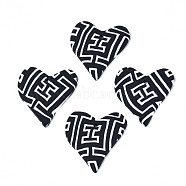 Handmade Polymer Clay Pendants, Heart with Labyrinth, Black, 26x24.5x3mm, Hole: 1.6mm(CLAY-N010-045A)