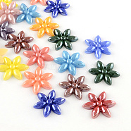 Pearlized Plated Opaque Glass Cabochons, Flower, Mixed Color, 10~11x12x2.5mm(PORC-R037-12x12-M)