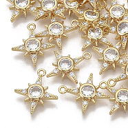 Brass Cubic Zirconia Pendants, Nickel Free, Star, Clear, Real 18K Gold Plated, 16x13.5x2.5mm, Hole: 1.2mm(X-KK-S354-057-NF)