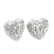 304 Stainless Steel Stud Earring Findings, Braided Heart Ear Studs, Stainless Steel Color, 19x20mm, Hole: 1.8mm, Pin: 0.7mm(STAS-M323-15P)