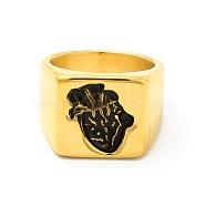 Heart 304 Stainless Steel Finger Rings for Men, Wide Band Rings, Antique Golden, 6.5~16mm, Inner Diameter: US Size 9 1/2(19.3mm)(STAS-K248-04AG)
