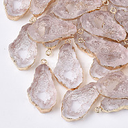 Druzy Resin Pendants, Imitation Geode, with Edge Light Gold Plated Iron Loops, Nuggets, Clear, 36~37x19x6mm, Hole: 1.8mm(RESI-S383-015D)