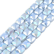 Electroplate Opaque Solid Color Glass Beads Strands, AB Color Plated, Faceted, Square, Light Sky Blue, 6.5x6.5x4.5mm, Hole: 1.2mm, about 97~99Pcs/strand, 25 inch(63.5cm)(EGLA-N002-43-02)