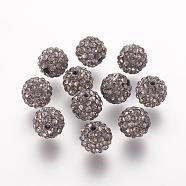 Polymer Clay Rhinestone Beads, Grade A, Round, Pave Disco Ball Beads, Black Diamond, 8x7.5mm, Hole: 1mm(RB-K050-8mm-C14)