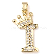 Rack Plating Brass Micro Pave Cubic Zirconia Pendants, Long-Lasting Plated, Lead Free & Cadmium Free, Real 18K Gold Plated, Letter I, 22~24x12~22x2mm, Hole: 3x4mm(KK-D535-01I-RS)