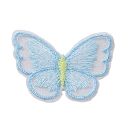 Sew on Computerized Embroidery Polyester Clothing Patches, Appliques, Butterfly, Light Sky Blue, 47x58x1.5mm(DIY-TAC0012-63E)