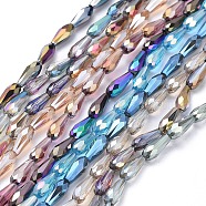 Electroplate Glass Beads Strands, Faceted, Teardrop, Mixed Color, 10x4mm, Hole: 0.8mm, about 70~72pcs/strand, 27.9 inch~28.15 inch(71~71.5cm)(EGLA-L015-A)