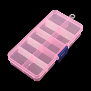Rectangle Plastic Bead Storage Containers, Adjustable Dividers Box, 10 Compartments, Hot Pink, 6.8x12.9x2.2cm(CON-Q024-07C)