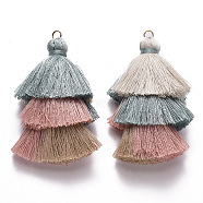 Cotton Tassel Big Pendant Decorations, with Light Gold Plated Iron Jump Rings, Cadet Blue, 70~75x22~30x22~30mm, Hole: 4.5mm(FIND-N051-004F)