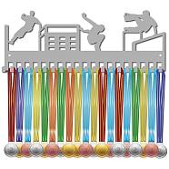 Fashion Iron Medal Hanger Holder Display Wall Rack, 20-Hooks, with Screws, Silver, Parkour, Sports, 150x400mm, Hole: 5mm(ODIS-WH0037-181)