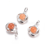 Natural Red Aventurine Pendants, with Platinum Tone Brass Findings, Flower, 24x19.4x9.8mm, Hole: 6x3.5mm(G-L512-K05)
