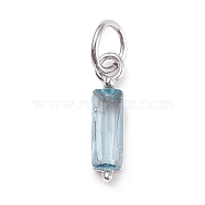 304 Stainless Steel Cubic Zirconia Pendants, Rectangle, Stainless Steel Color, Light Blue, 17x4x4mm, Hole: 5mm(STAS-E487-21P-9)