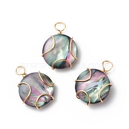 Resin Imitation Shell Pendants, with Copper Wire Wrapped, Half Round Charm, Golden, 27.5x20.5x7mm, Hole: 5mm(PALLOY-JF01852)