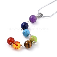 Chakra Jewelry, 304 Stainless Steel Pendant Necklaces, with Mixed Stone Pendant and Spring Ring Clasps, 16.6 inch(42.4cm)(X-NJEW-JN02080)