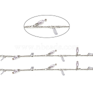 3.28 Feet Handmade Brass Curb Chains, with Glass & Cubic Zirconia Charms, Soldered, Long-Lasting Plated, Rice with Rectangle, Platinum, 2x1.5x0.3mm, 3x1.5x0.3mm(X-CHC-I027-05P)