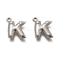 201 Stainless Steel Pendants, Letter K, Stainless Steel Color, 16x15.5x3mm, Hole: 1.5mm(STAS-H125-50P)