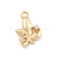 Brass Micro Pave Cubic Zirconia Pendants, Leaf Charms, Golden, 12.5x8.5x2.5mm, Hole: 1.2mm(KK-D283-12G)