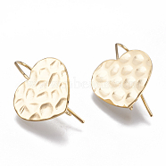 Brass Stud Earring Findings, with Loop, Heart, Nickel Free, Real 18K Gold Plated, 29.5x20mm, Hole: 1.8mm, Pin: 1mm(KK-Q750-033G)
