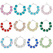 Spray Painted Crackle Glass Wine Glass Charms, with Brass Wine Glass Charm Rings and Brass Rhinestone Beads, Mixed Color, 33mm, 12 colors, 1pc/color, 12pcs/set(AJEW-SC0002-17)